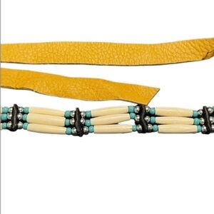 Buffalo Bone Native American Tribal Choker Beaded Turquoise Pewter Necklace VTG